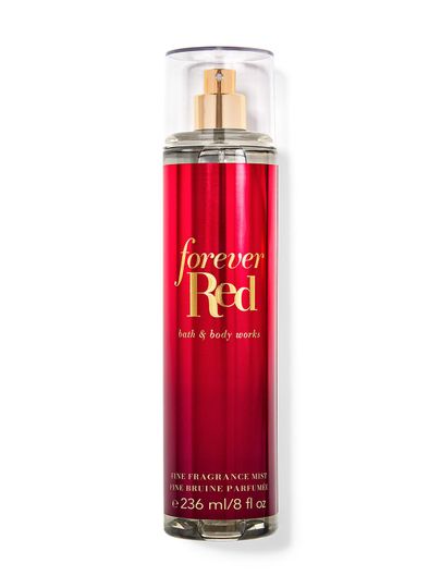 Spray parfumat Bath & Body Works Forever Red 236 ml, în flacon roșu cu pulverizator.