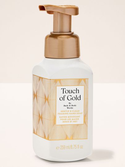 Touch of Gold – spumă de mâini Bath & Body Works în sticlă albă cu pompiță aurie din colecția Touch of Gold