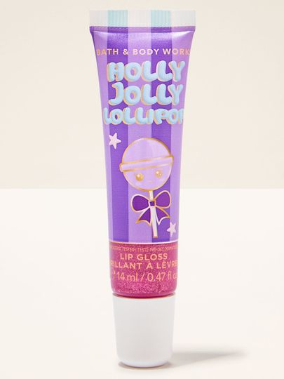 Luciu de buze Holly Jolly Lollipop Bath & Body Works cu motiv de acadea, stele și fundă