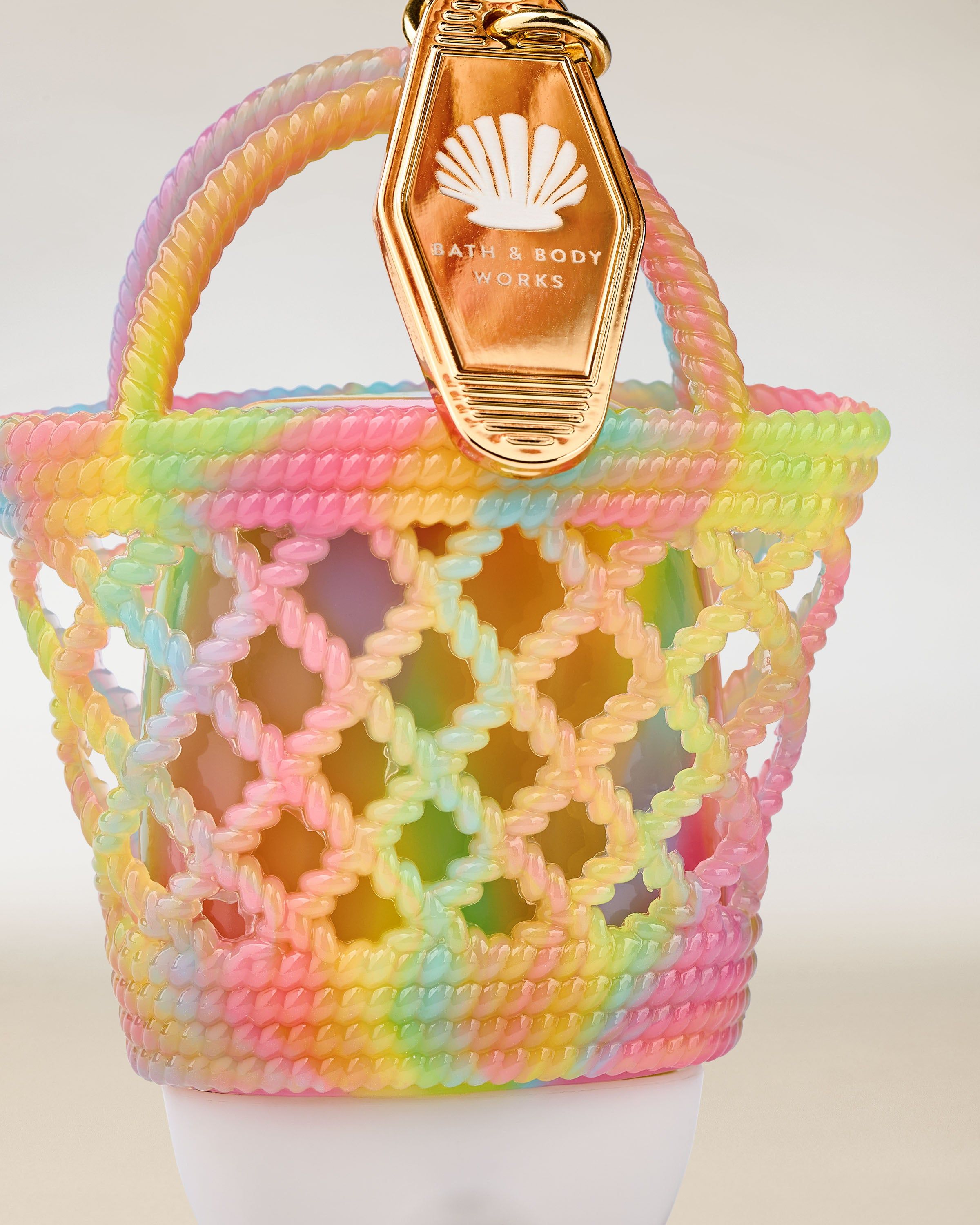 Etui pentru gel de curățare, din material împletit multicolor, cu carabină