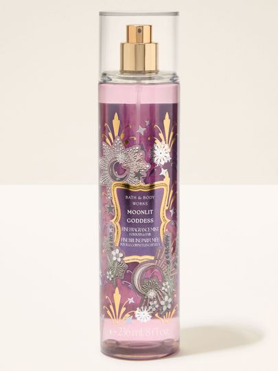 Mist parfumat pentru corp Moonlit Goddess Bath & Body Works cu motiv de lună, stele și flori