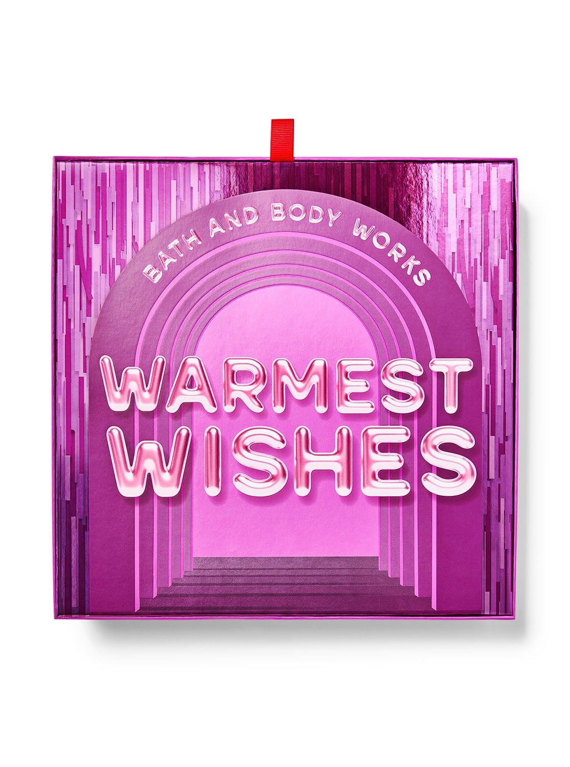 Dárková sada „Warmest Wishes” ve fialové dekorativní krabici se stříbrnými nápisy, Bath & Body Works.