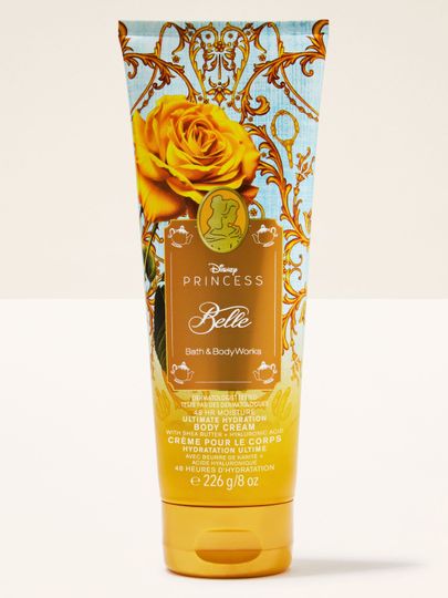 Cremă de corp Belle Disney Princess – design auriu‑albastru și hidratare intensă 48h.