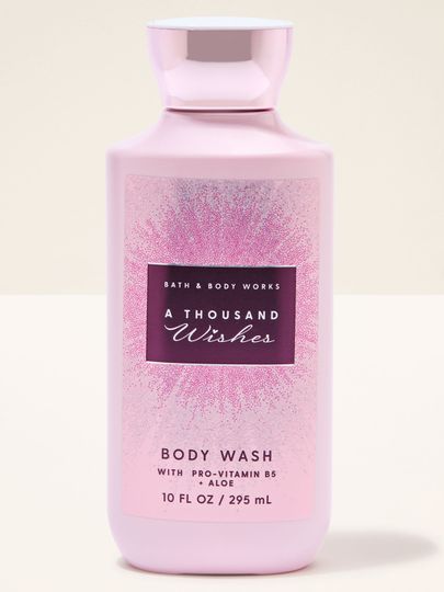 Gel de duș A Thousand Wishes Bath & Body Works – design roz strălucitor și aromă elegantă.