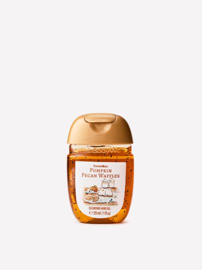 Gel antibacterian pentru mâini PocketBac Pumpkin Pecan Waffles lângă buzunarul blugilor