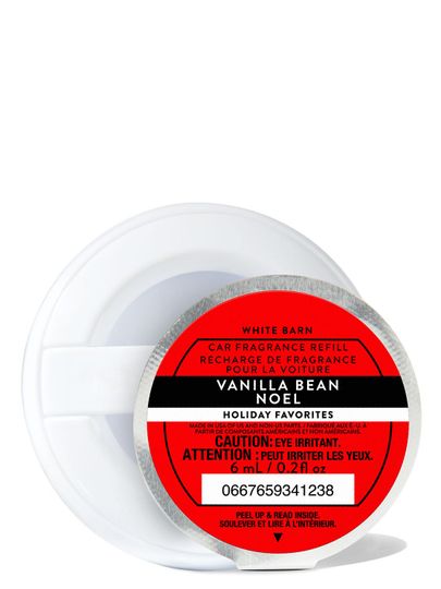 Vánoční náplň do osvěžovače vzduchu do auta "Vanilla Bean Noel" s červenou etiketou, Bath & Body Works.