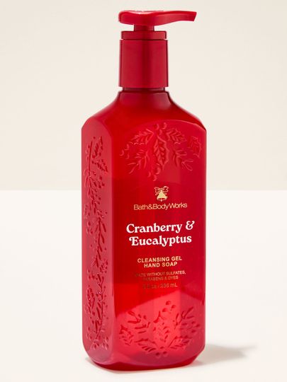 Săpun lichid pentru mâini Cranberry & Eucalyptus Bath & Body Works cu motiv reliefat de ilice și crenguțe de iarnă
