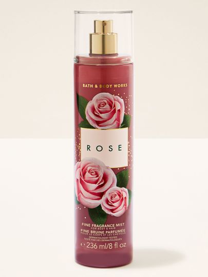 Bath & Body Works Rose – spray roz cu trandafiri și pulverizator auriu, cu parfum floral delicat.