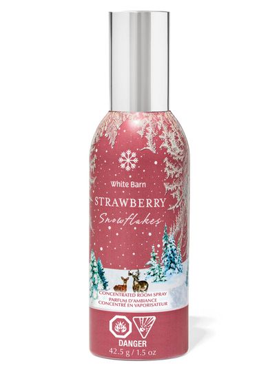 Vonná mlha do interiéru s vůní jahod a sněhových vloček, s motivem jelena. Bath & Body Works.