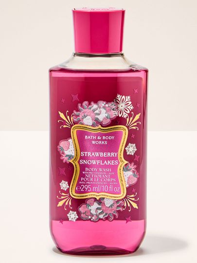 Gel de curățare pentru corp Bath & Body Works Strawberry Snowflakes în flacon roz