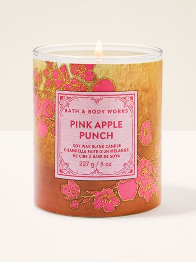 Bath & Body Works Pink Apple Punch – lumânare 227 g în ambalaj auriu cu detalii roz și parfum fructat revigorant.