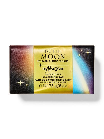 Mýdlo To The Moon pro muže, s bambuckým máslem. Obal má vesmírný design se zlatými hvězdami. Bath&Body Works.