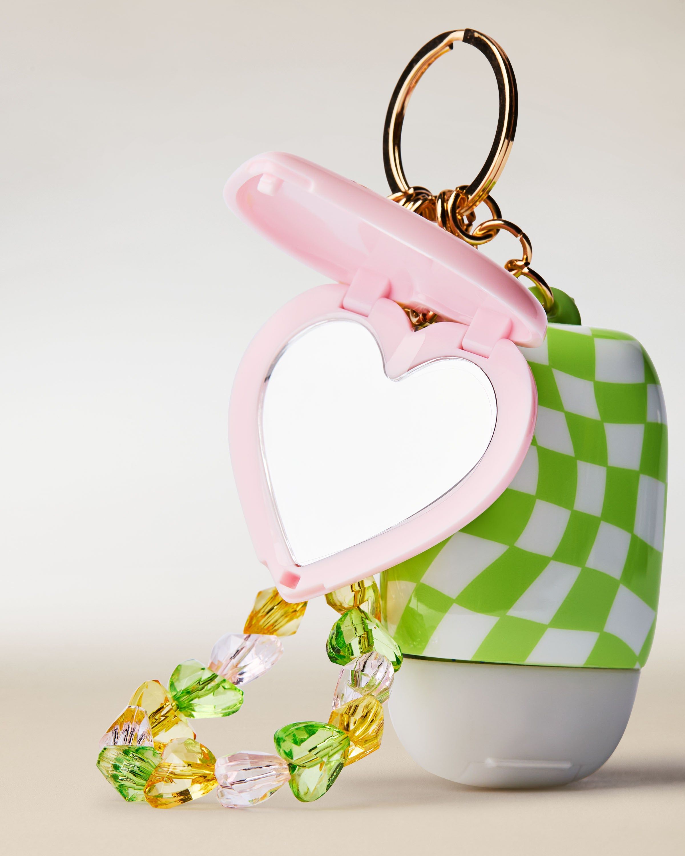 Breloc pentru gel de curățare, cu mărgele decorative și carabină