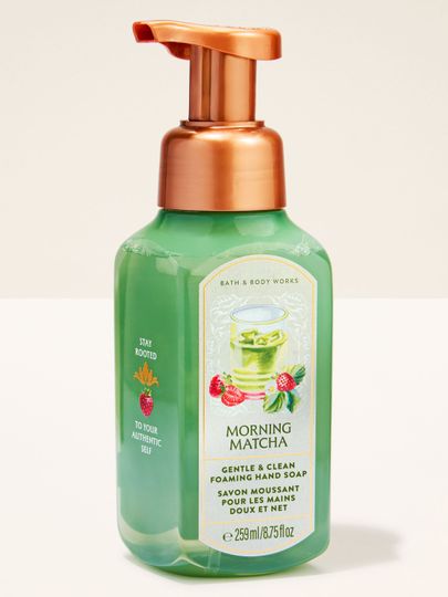 Săpun spumă pentru mâini Bath & Body Works Morning Matcha 259 ml, în flacon verde cu pompă.