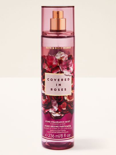 Spray Covered in Roses Bath & Body Works cu design floral și note romantice de trandafir și ambră.