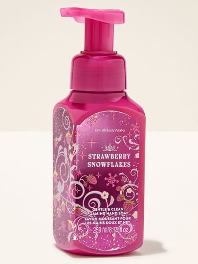 Săpun spumă Strawberry Snowflakes Bath & Body Works cu motiv de căpșuni, fulgi de zăpadă și flori