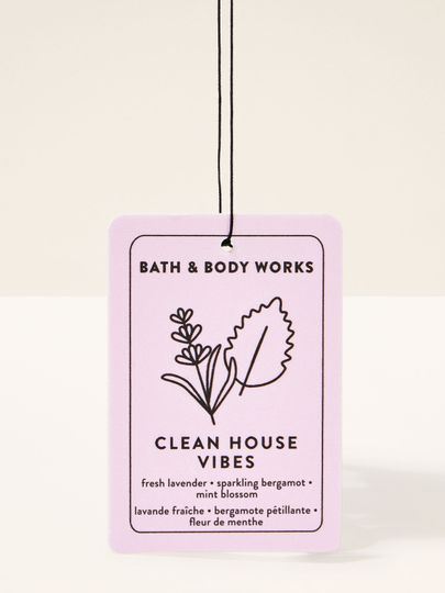 Odorizant suspendat Bath & Body Works Clean House Vibes cu etichetă pastel și motiv vegetal