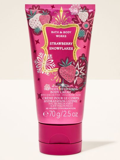 Cremă de corp Strawberry Snowflakes Bath & Body Works cu motiv de căpșuni și fulgi de zăpadă