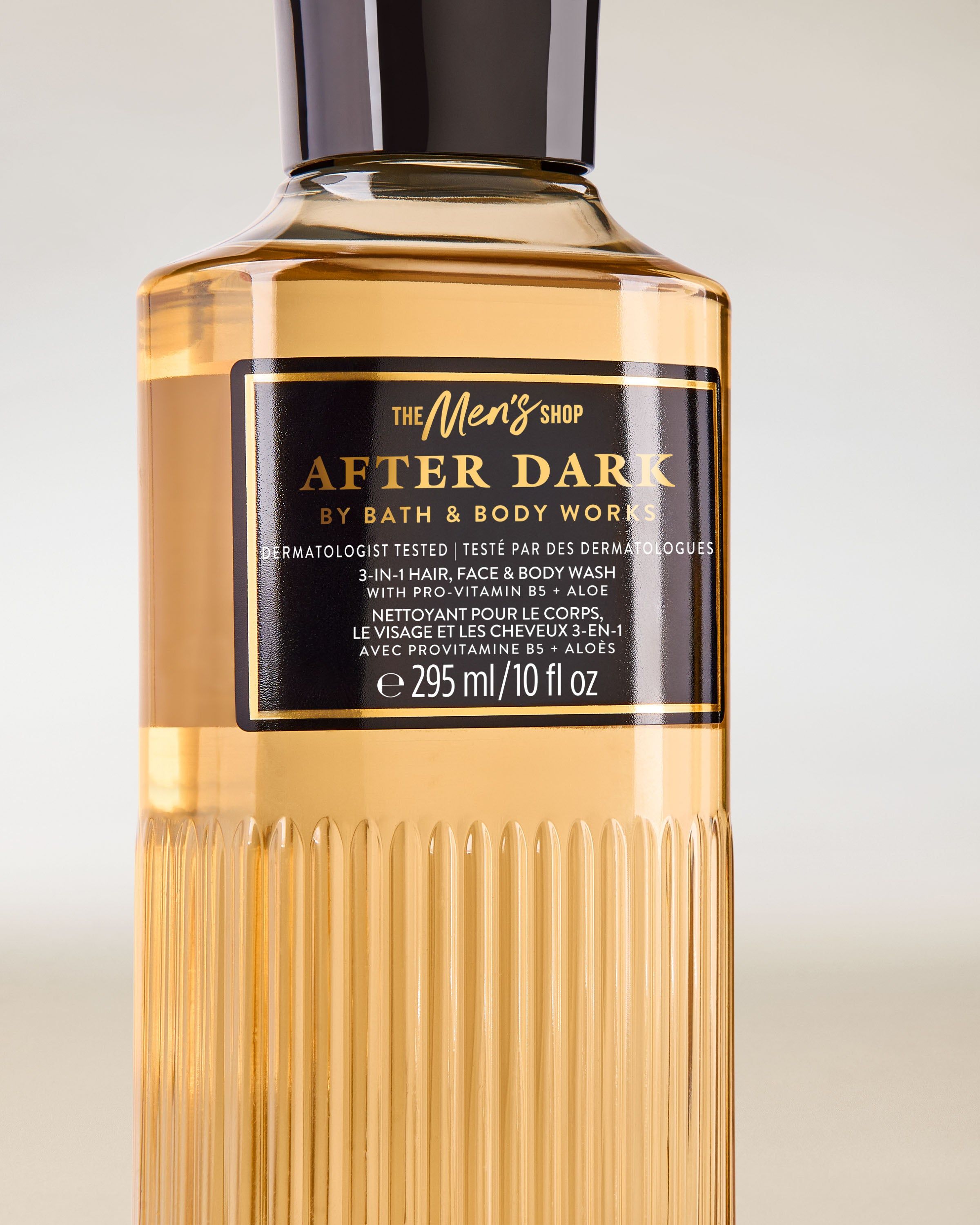 Bath & Body Works After Dark – gel 3‑în‑1 pentru bărbați, în sticlă aurie din gama The Men’s Shop.