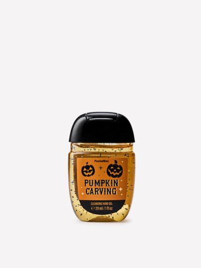 Gel antibacterian pentru mâini PocketBac Pumpkin Carving cu particule și motiv de dovleac