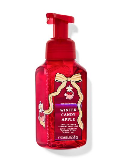 Săpun spumă Winter Candy Apple Bath & Body Works cu motiv de măr glazurat și fundă aurie