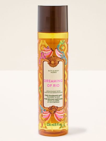 Spray Bath & Body Works Dreaming of Rio cu etichetă vibrantă în nuanțe tropicale.
