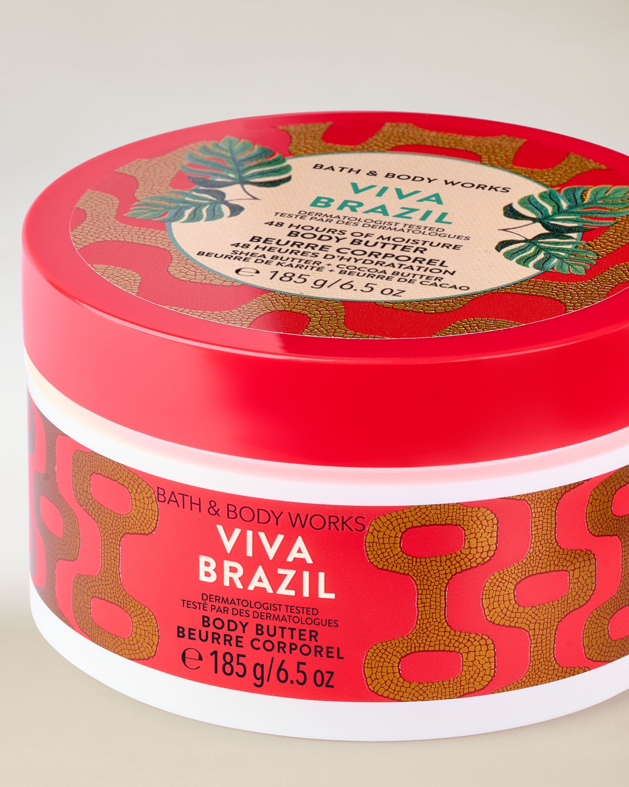 Unt de corp Bath & Body Works Viva Brazil cu etichetă grafică roșu‑aurie.