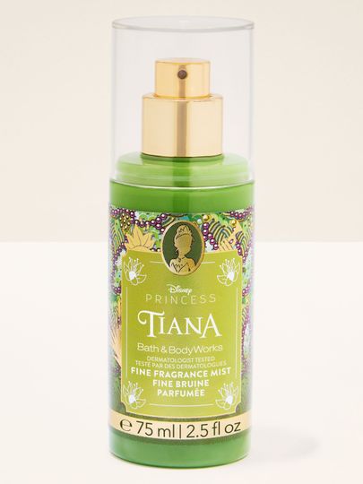 Mini spray parfumat Tiana de la Bath & Body Works, în flacon verde strălucitor cu detalii botanice.