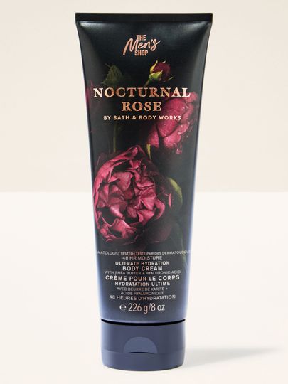 Cremă de corp Nocturnal Rose Bath & Body Works din colecția pentru bărbați, cu design elegant și trandafiri întunecați