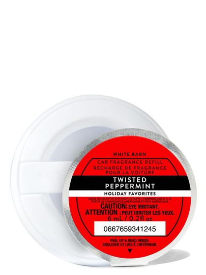 Vánoční náplň do osvěžovače vzduchu do auta "Twisted Peppermint" s červenou etiketou, Bath & Body Works.