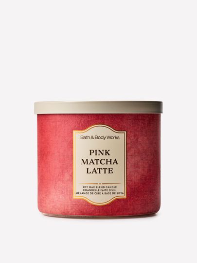Lumânare parfumată Bath & Body Works Pink Matcha Latte din amestec de ceară de soia, 3 fitiluri