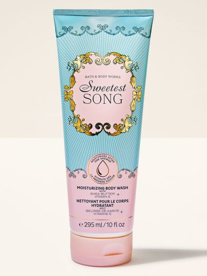 Bath & Body Works Sweetest Song – gel de duș hidratant în tub roz‑turcoaz elegant.