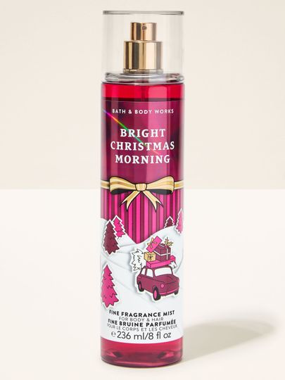 Mist parfumat pentru corp Bright Christmas Morning Bath & Body Works cu motiv de cadouri și mașină în zăpadă