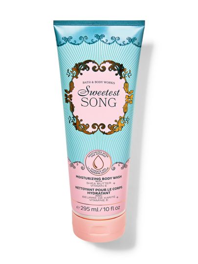Bath & Body Works Sweetest Song – gel de duș hidratant în tub roz‑turcoaz elegant.