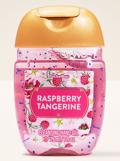 Gelul pentru curățarea mâinilor Raspberry Tangerine, într-un format compact, ideal pentru utilizare rapidă pe parcursul zilei.