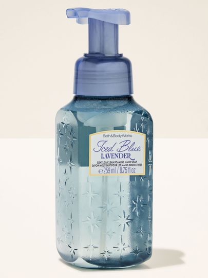 Săpun spumă Iced Blue Lavender Bath & Body Works în recipient albastru cu motiv de stele