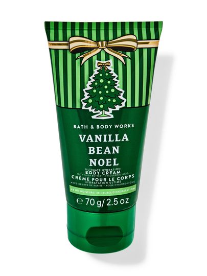 Cremă de corp Vanilla Bean Noel Bath & Body Works cu motiv de brad și fundă aurie