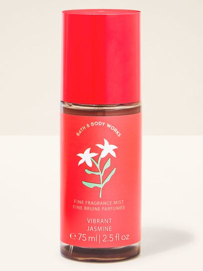 Vibrant Jasmine – spray parfumat Bath & Body Works în sticlă roșie cu flori albe de iasomie