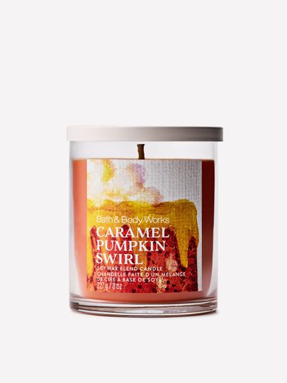Lumânare parfumată Bath & Body Works Caramel Pumpkin Swirl din amestec de ceară de soia, 1 fitil