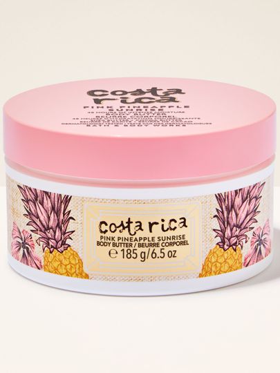 Masło do ciała Bath & Body Works Costa Rica Pink Pineapple Sunrise z motywem ananasów.
