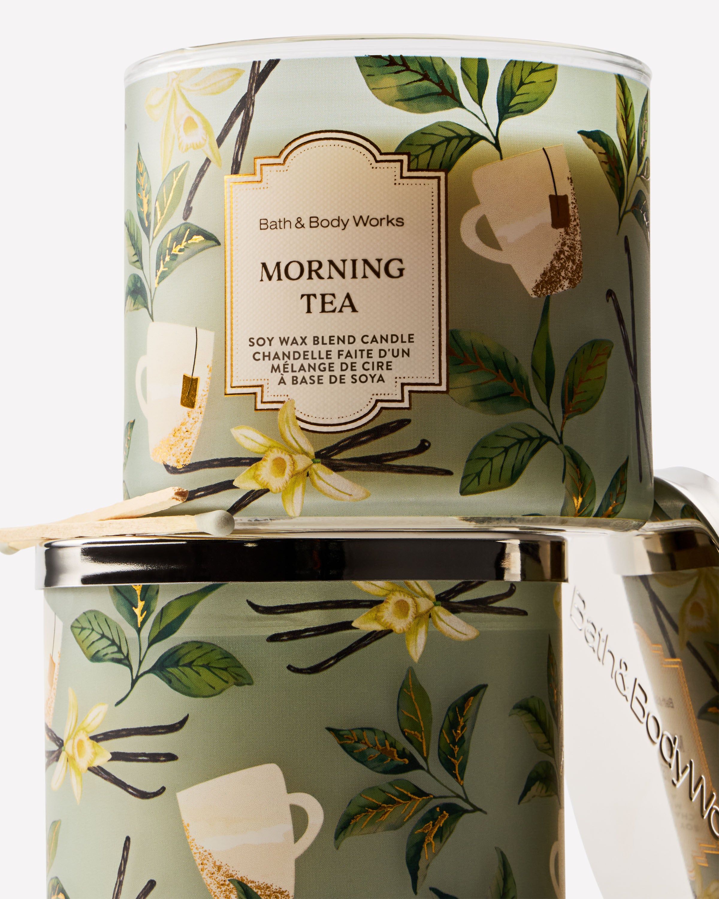 Lumânare parfumată Bath & Body Works Morning Tea din amestec de ceară de soia, 3 fitiluri