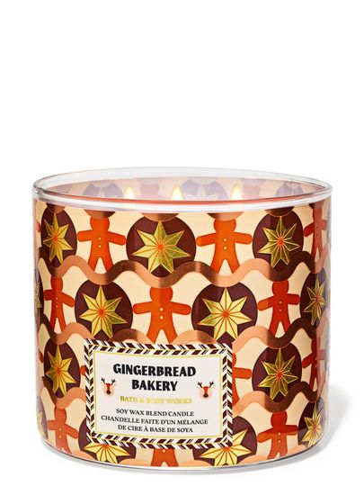 Svíčka „Gingerbread Bakery“ v nádobě se vzorem perníčků a třpytivých hvězd, Bath & Body Works.