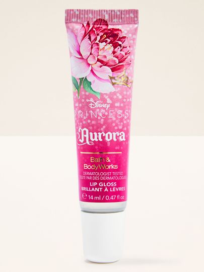Gloss de buze Aurora Disney Princess – strălucire roz și design floral elegant.