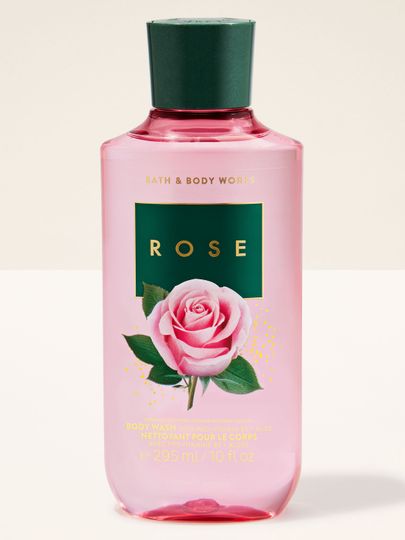 Bath & Body Works Rose – gel de duș roz cu grafică de trandafir în sticlă elegantă
