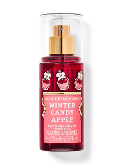 Mist parfumat pentru corp Winter Candy Apple Bath & Body Works în format de călătorie cu motiv de mere glazurate