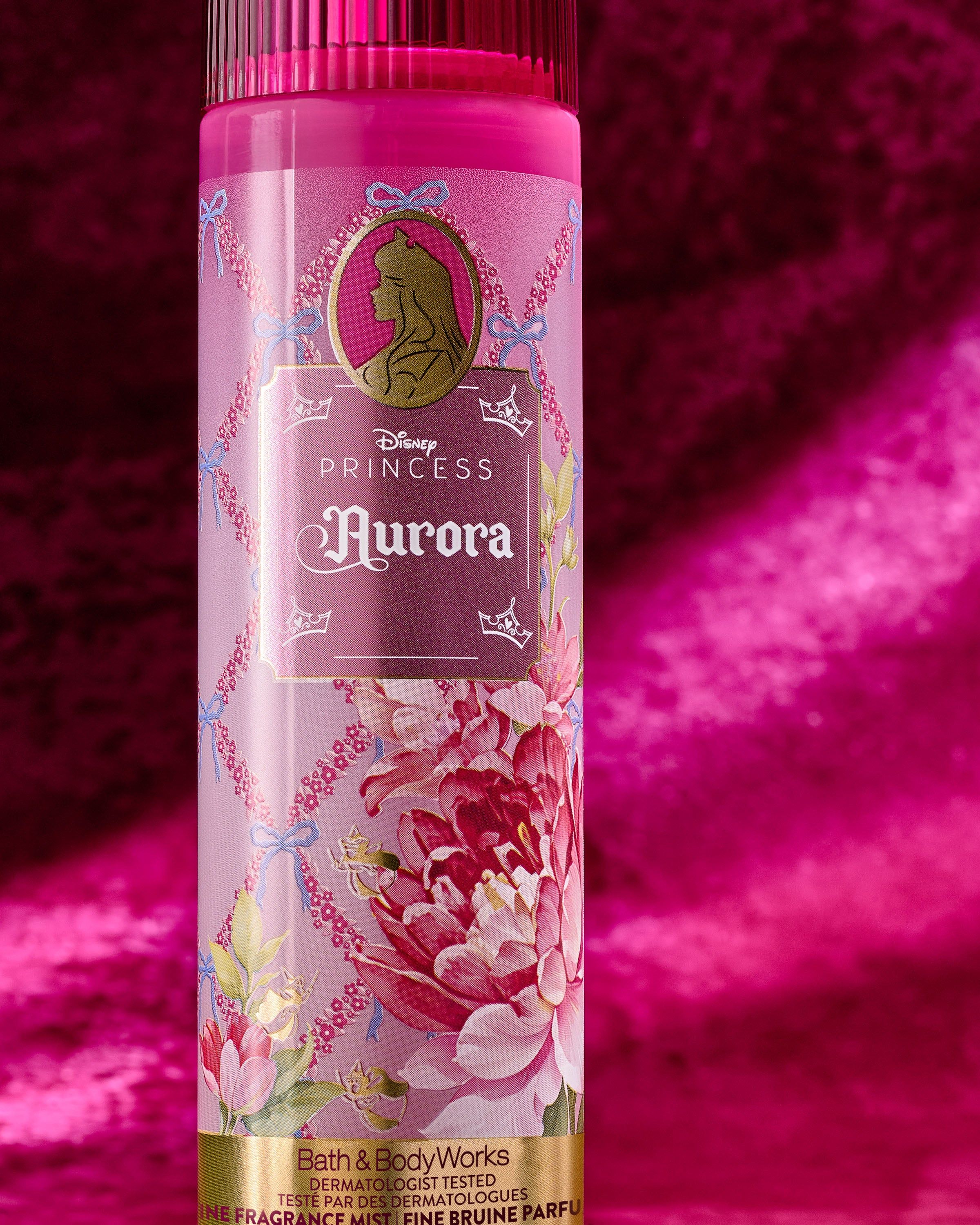 Brumă parfumată Aurora Disney Princess – design roz floral și prospețime delicată.