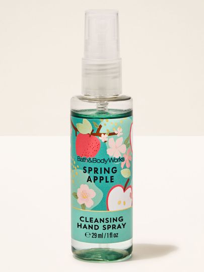 Spray-ul Spring Apple pentru curățarea mâinilor, într-un recipient practic, ideal pentru utilizare rapidă pe parcursul zilei.