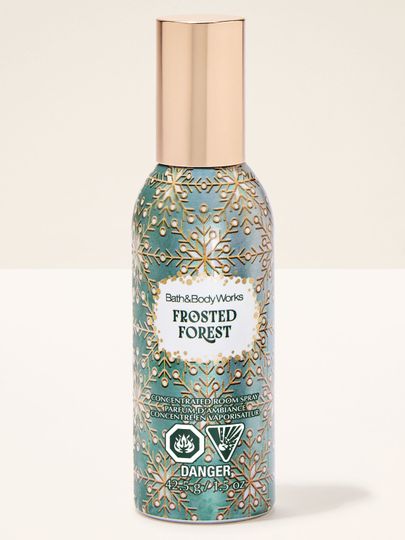 Spray parfumat pentru cameră Frosted Forest Bath & Body Works cu motiv de fulgi de zăpadă aurii