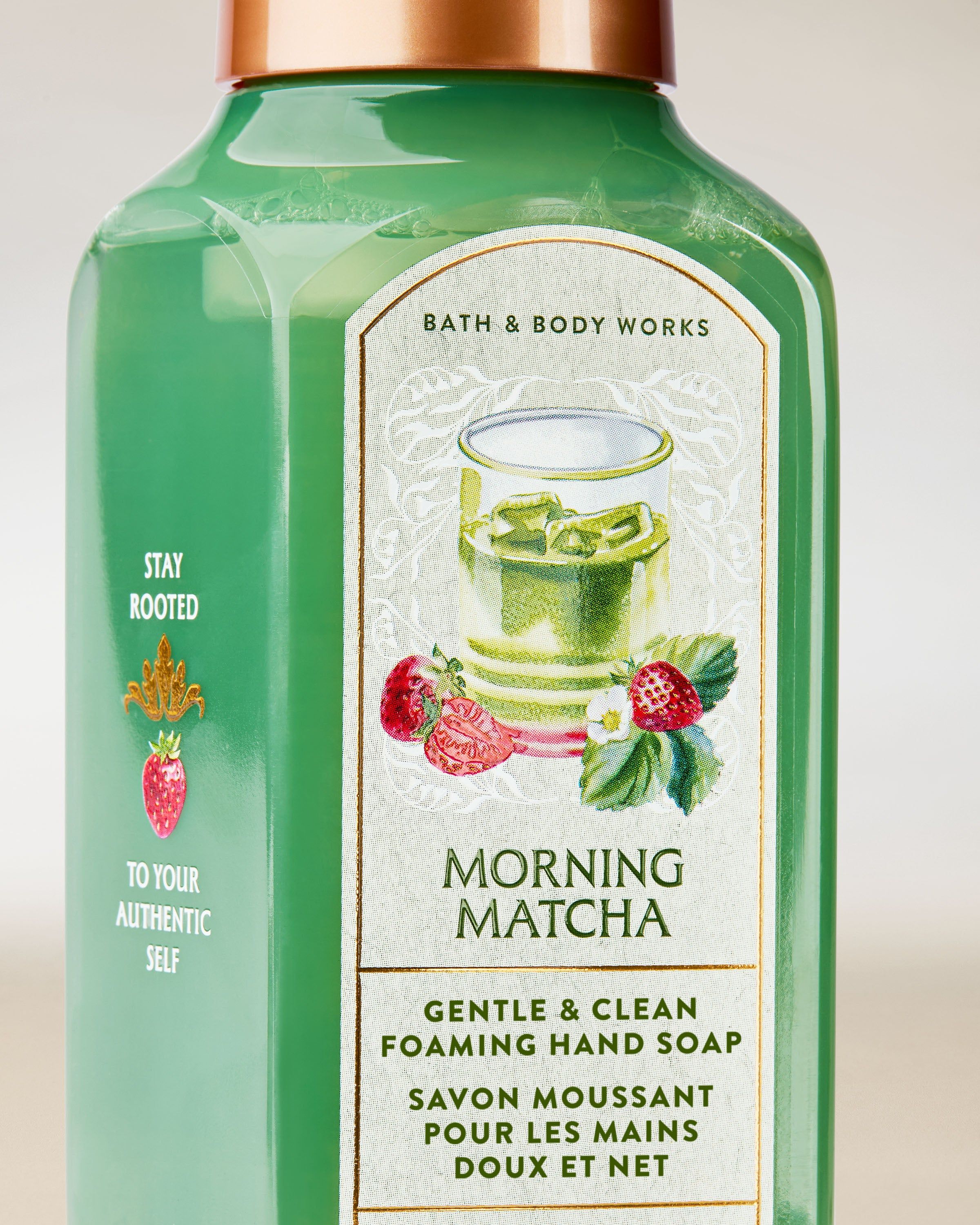 Săpun spumă pentru mâini Bath & Body Works Morning Matcha 259 ml, în flacon verde cu pompă.