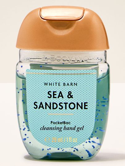 Gel de mâini pentru curățare PocketBac Sea & Sandstone White Barn cu particule albastre